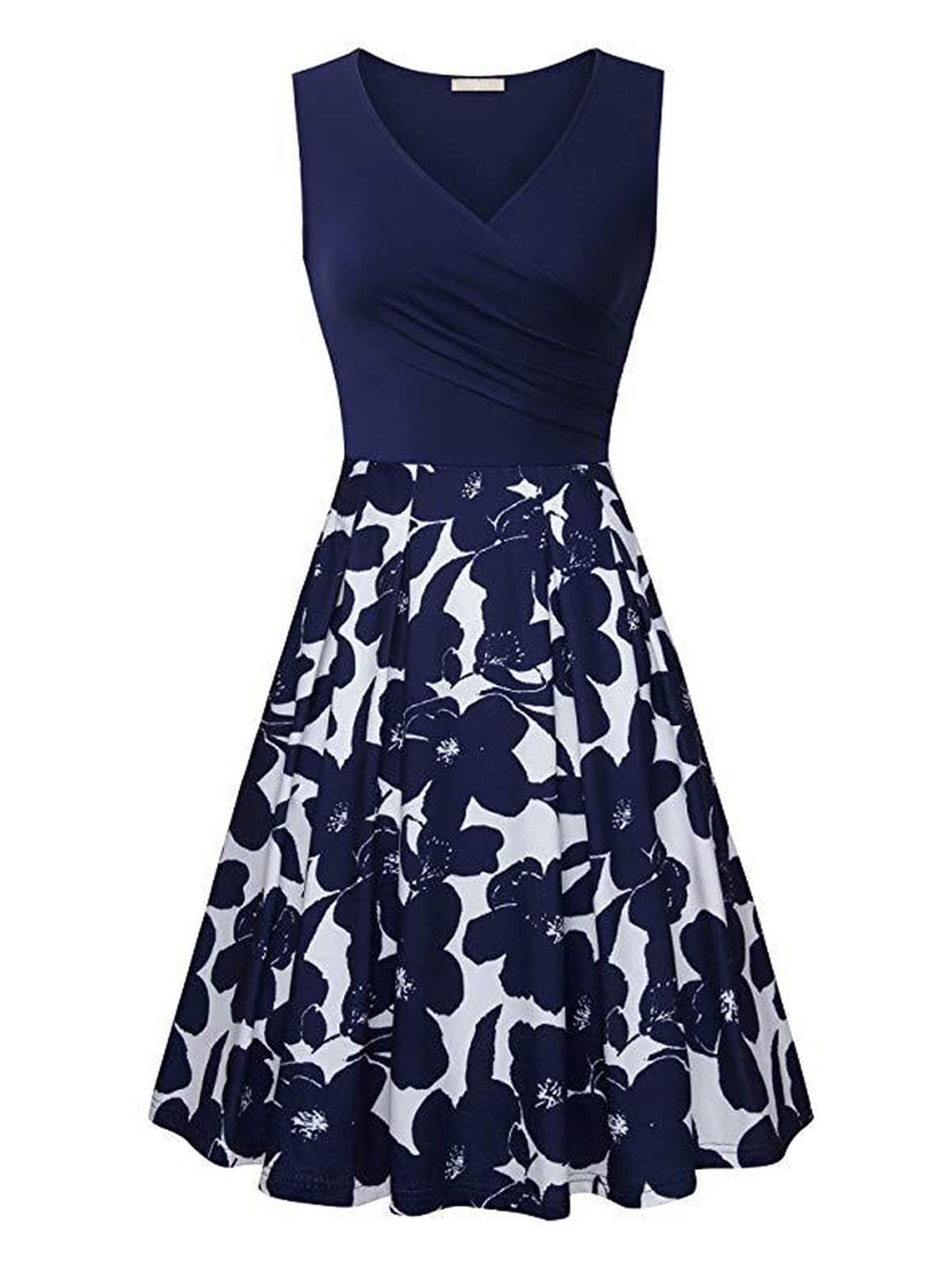Navy Floral V-Neck Midi Dress